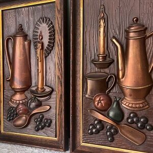 Vintage 3-D Hand-Colored Copper Wall Art with Candle and Fruit | Still Life
